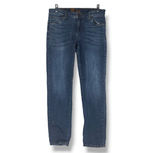 EUC Kut from the Kloth Mid-Rise Straight Leg Jeans Sz 4 [27]x28 Dark Indigo Blue - Picture 2 of 11